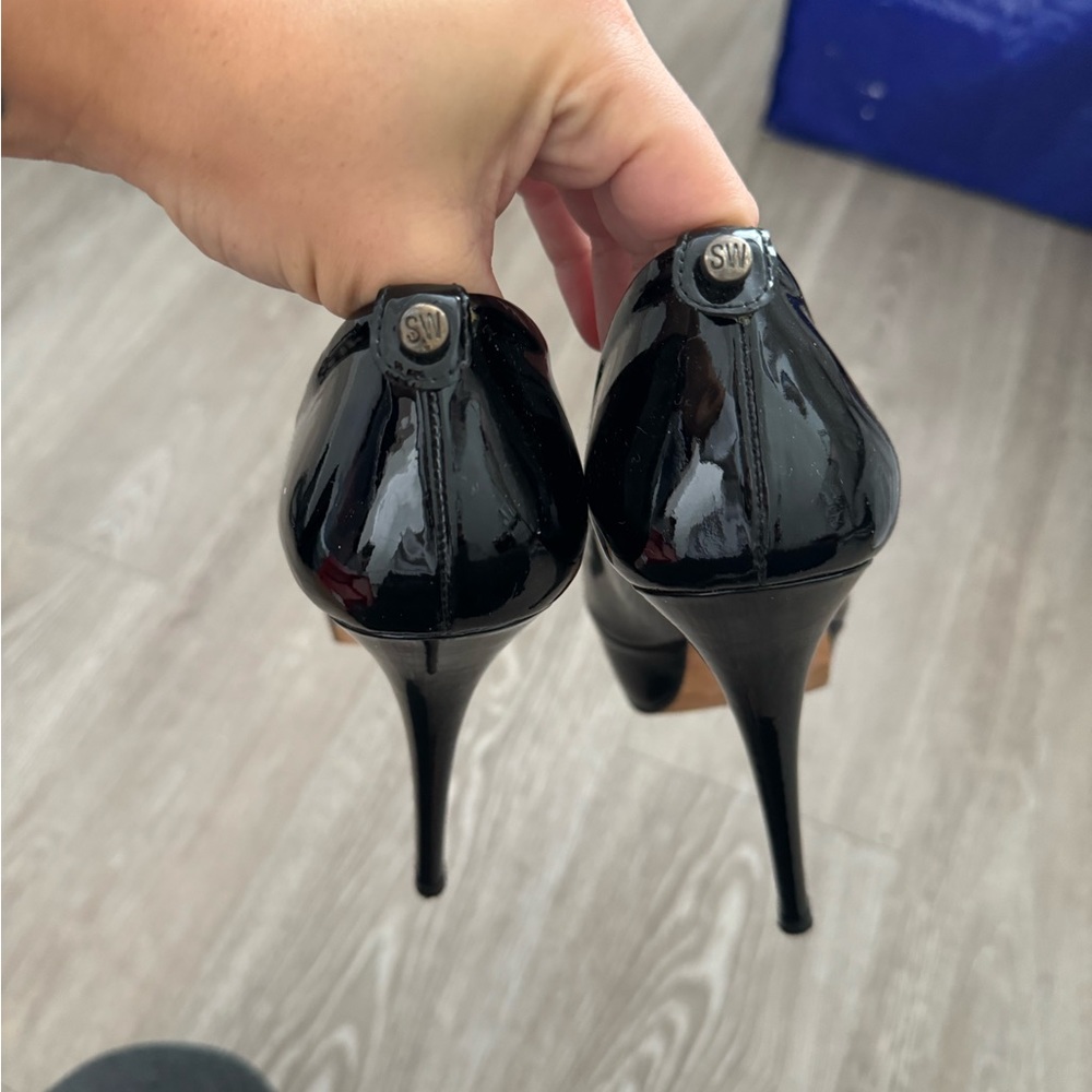 Stuart Weitzman Open Toe Black Stilettos - image 4